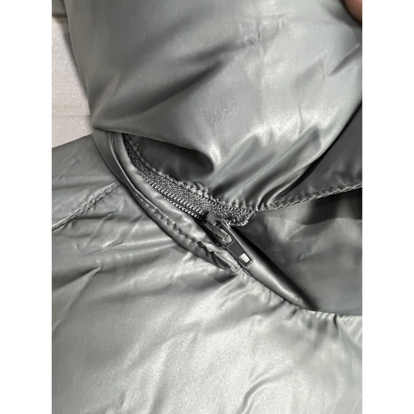 Athleta Down Puffer Jacket Womens Medium Gray Removable Hood Print Ski Outdoor - Picture 4 of 9